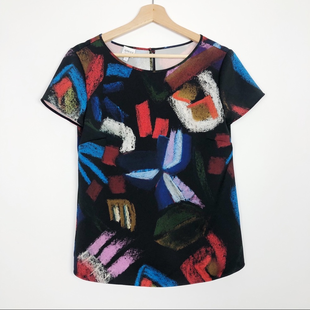 Armani Collezioni Abstract Art Shirt Sleeve Blouse